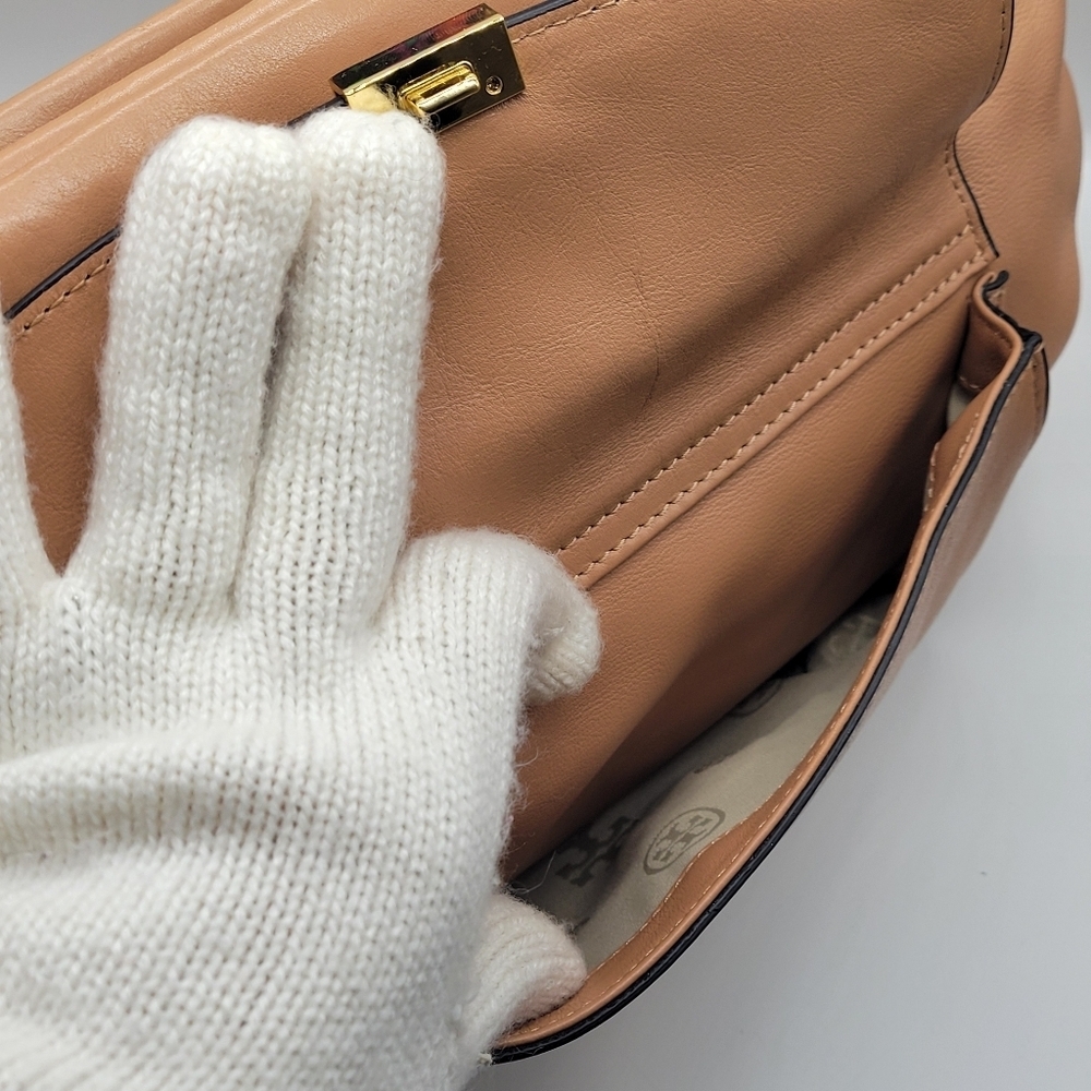 Designer Tory Burch Priscilla Small Frame Satchel Shoulder Strap Push Lock Clasp - Picture 9 of 16